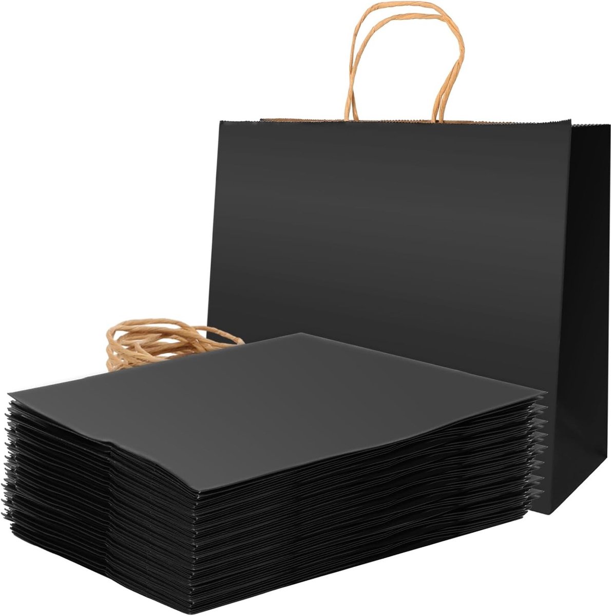 50 Stuks Zwarte Papieren Draagtas, Kraft Papieren Cadeautassen 32x11x25 Cm met Handvat, Ideaal voor Feestjes, Winkels en Verpakking
