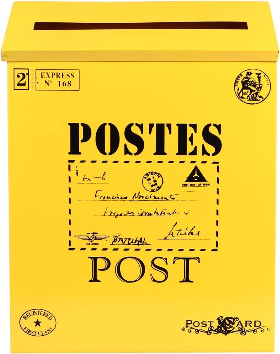 Vintage Outdoor Postbus - Antieke Postbus voor Brieven en Kranten - Geel voor Kantoor en Tuin