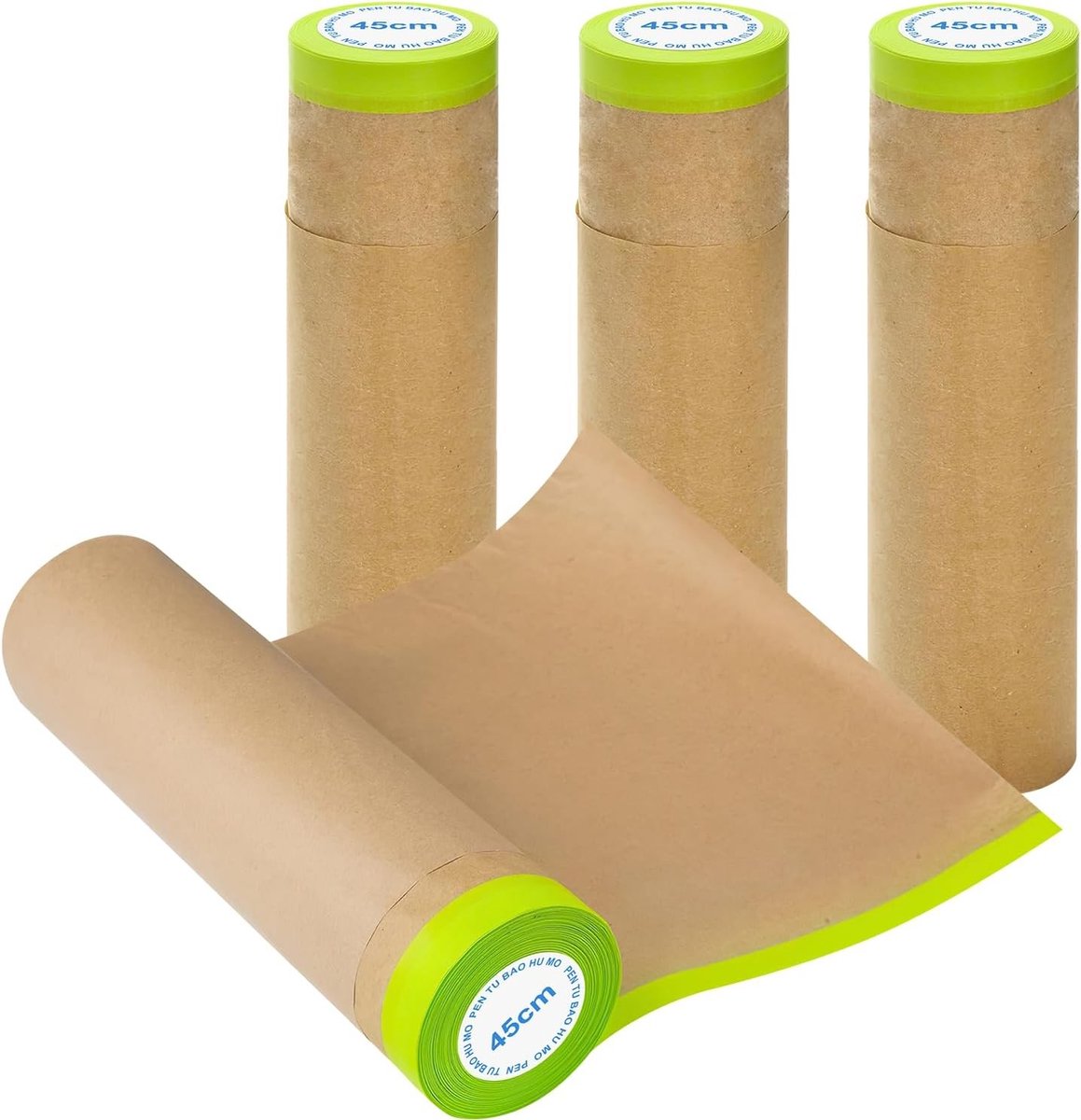 Kraft Maskerpapier 45 cm x 15 m - 4 Stuks Zelfklevend Schilderpapier voor Schilderwerk, Renovaties en Auto Spuiten