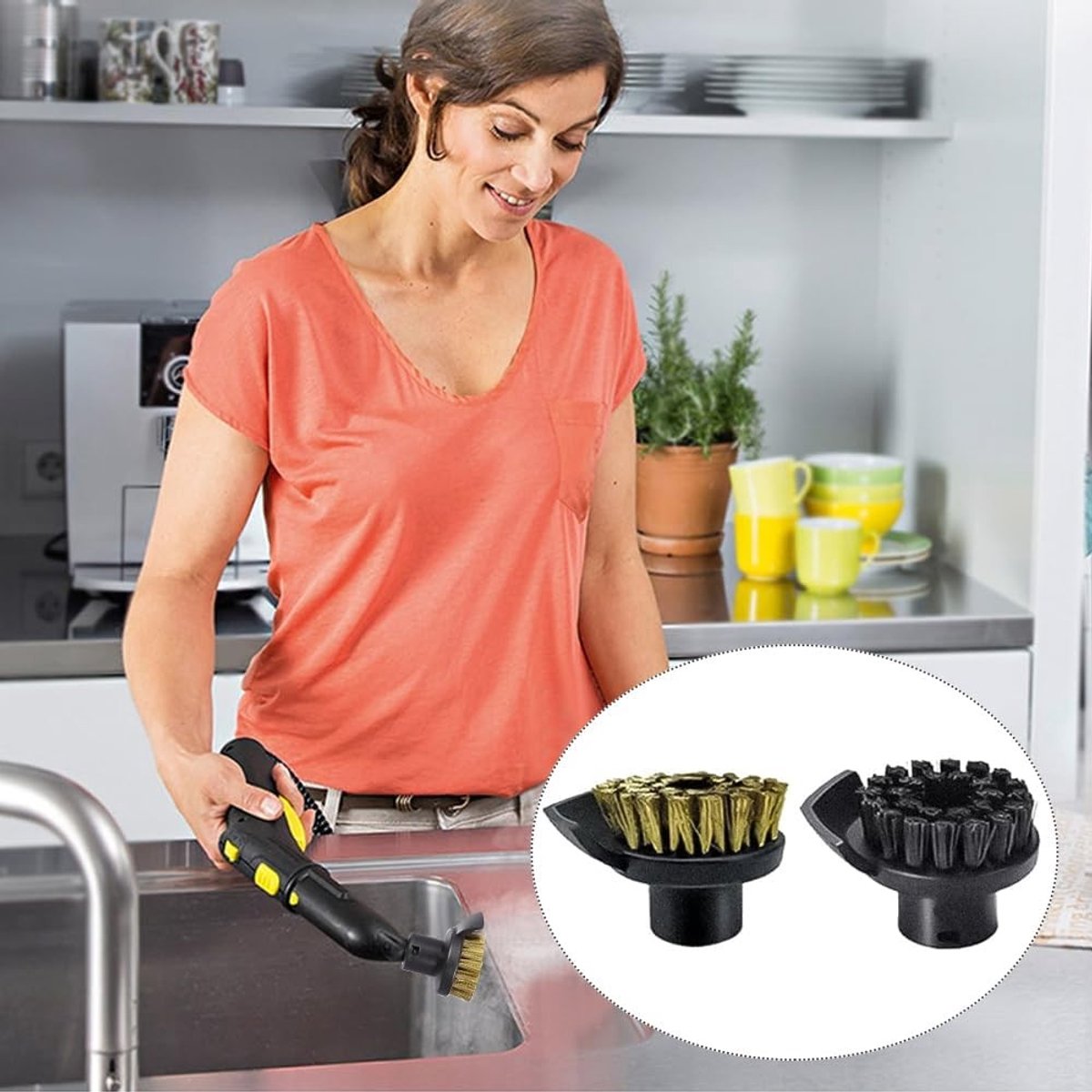 Set van 10 accessoires voor stoomreinigers, inclusief handspuit, vervangingsonderdelen, ronde borstel, verlengnozzle, voegnozzle en gebogen nozzle, ideaal voor grondige reiniging
