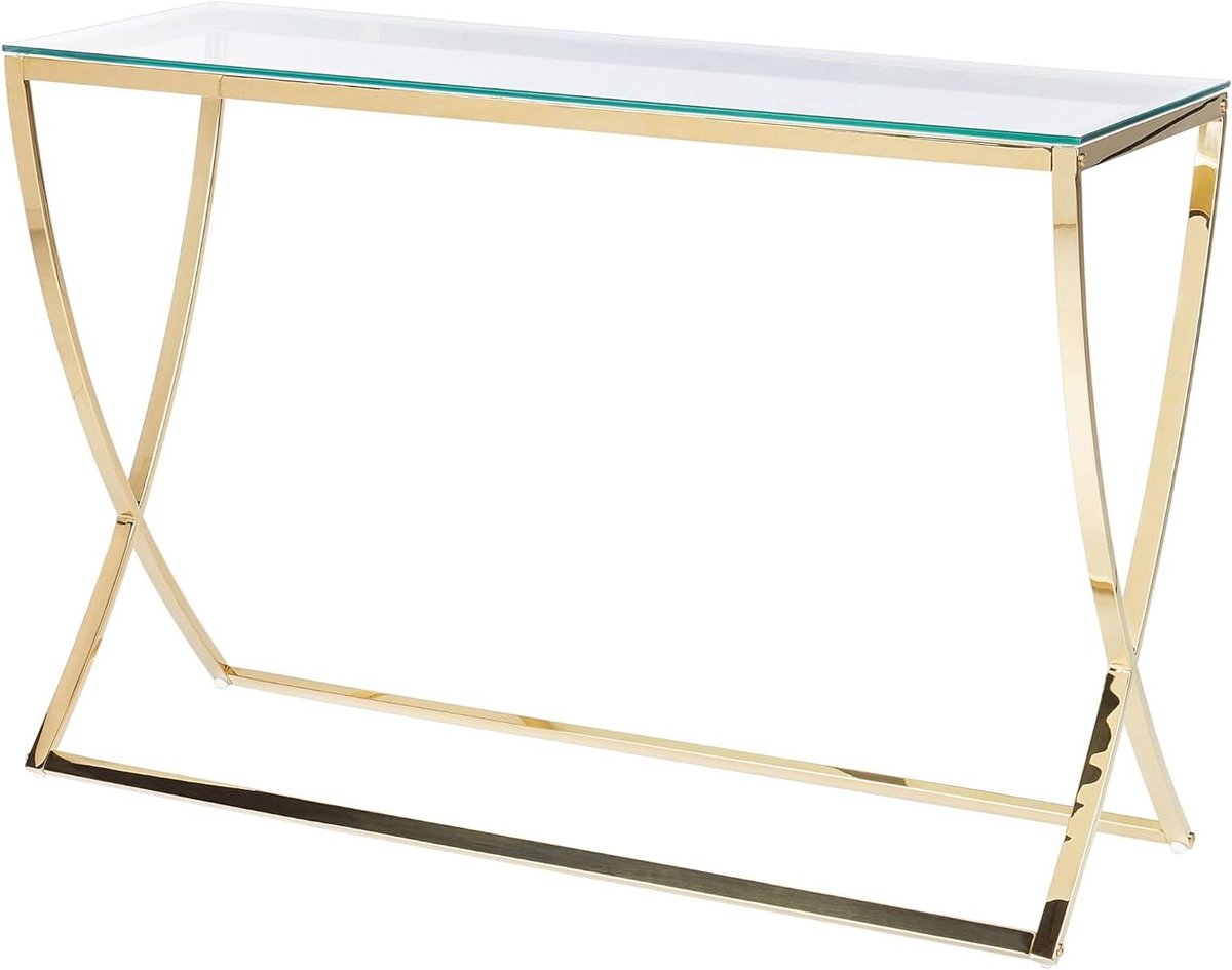 Glazen tafelblad - Bijzettafel metaal - Stijlvol interieur - X-vorm roestvrij staal - 120 x 40 x 80 cm - Goud