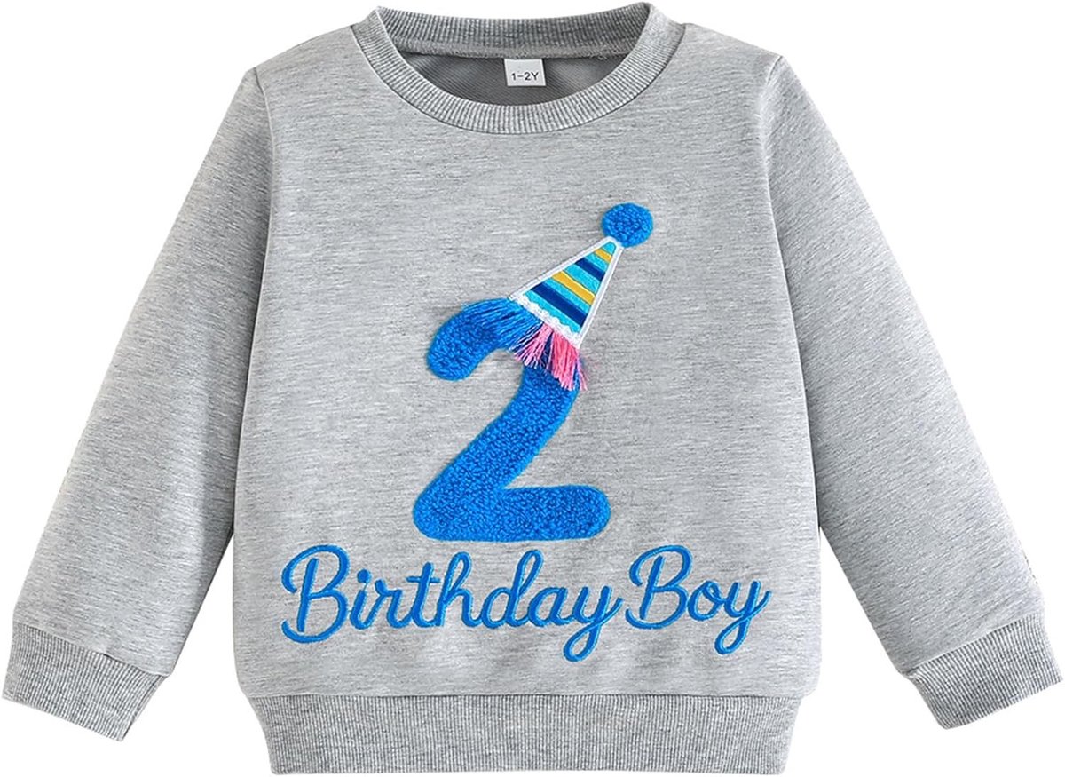 Boys' Verjaardagssweater voor Kinderen met Lange Mouwen en Geborduurde Letters - Comfortabele Pullover Kleding voor Peuters