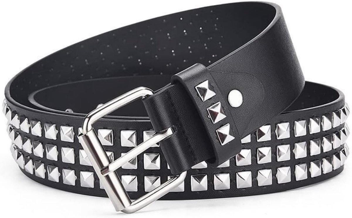 Studded PU Leren Punk Riem met Nieten voor Jeans en Broeken, Goth en Rockmode, 110 cm