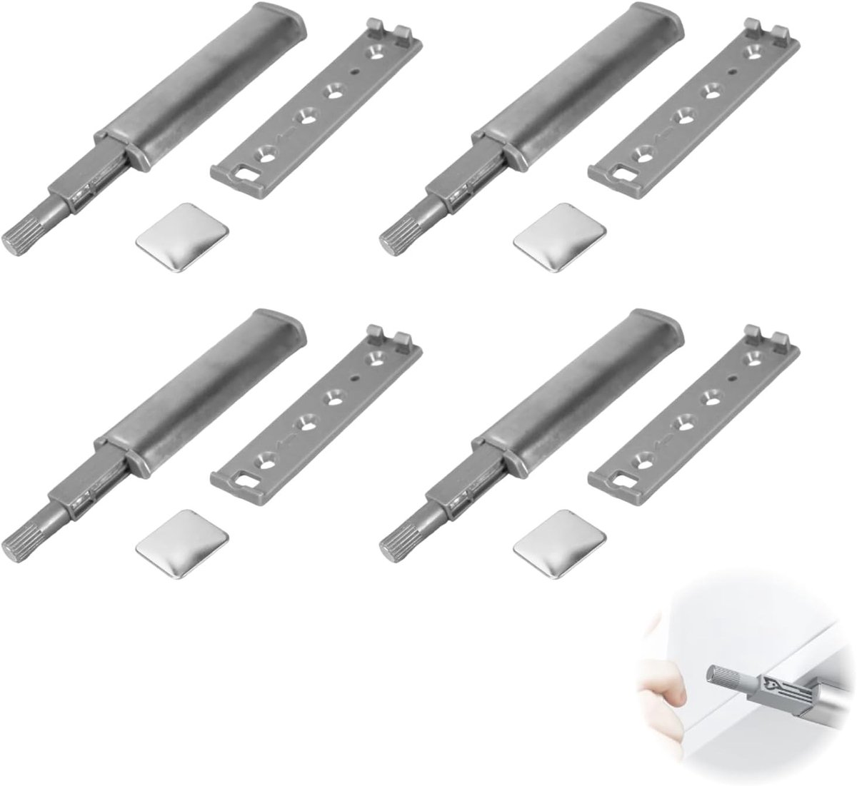Push-to-Open Mechanisme voor Kastdeuren - 4 Stuks Drukknop Deuropeners voor Keukenkastjes, Lades en Meubels, Zelfklevend en Met Schroefbevestiging