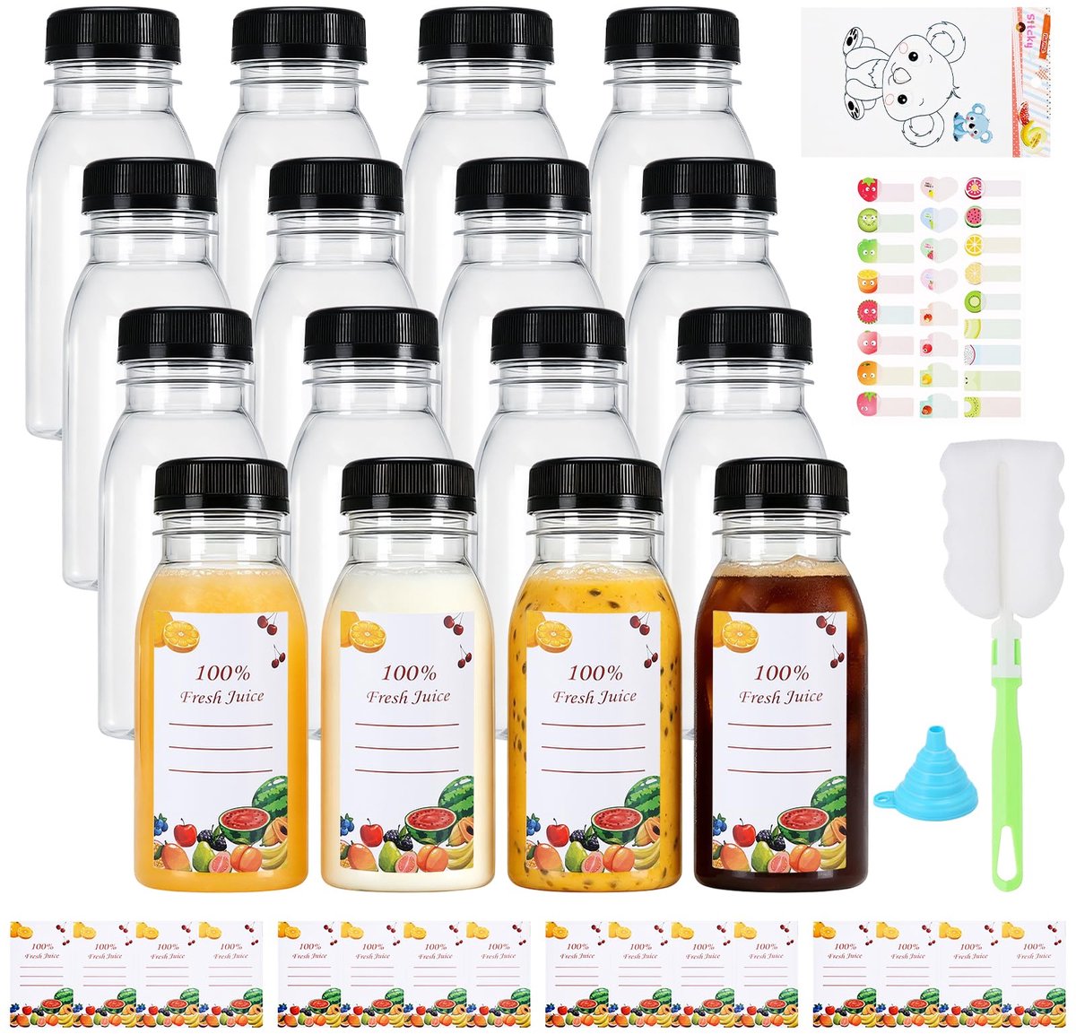 Lege plastic flessen 200 ml - 16 stuks - met deksels - herbruikbaar voor dranken - ShopVlot