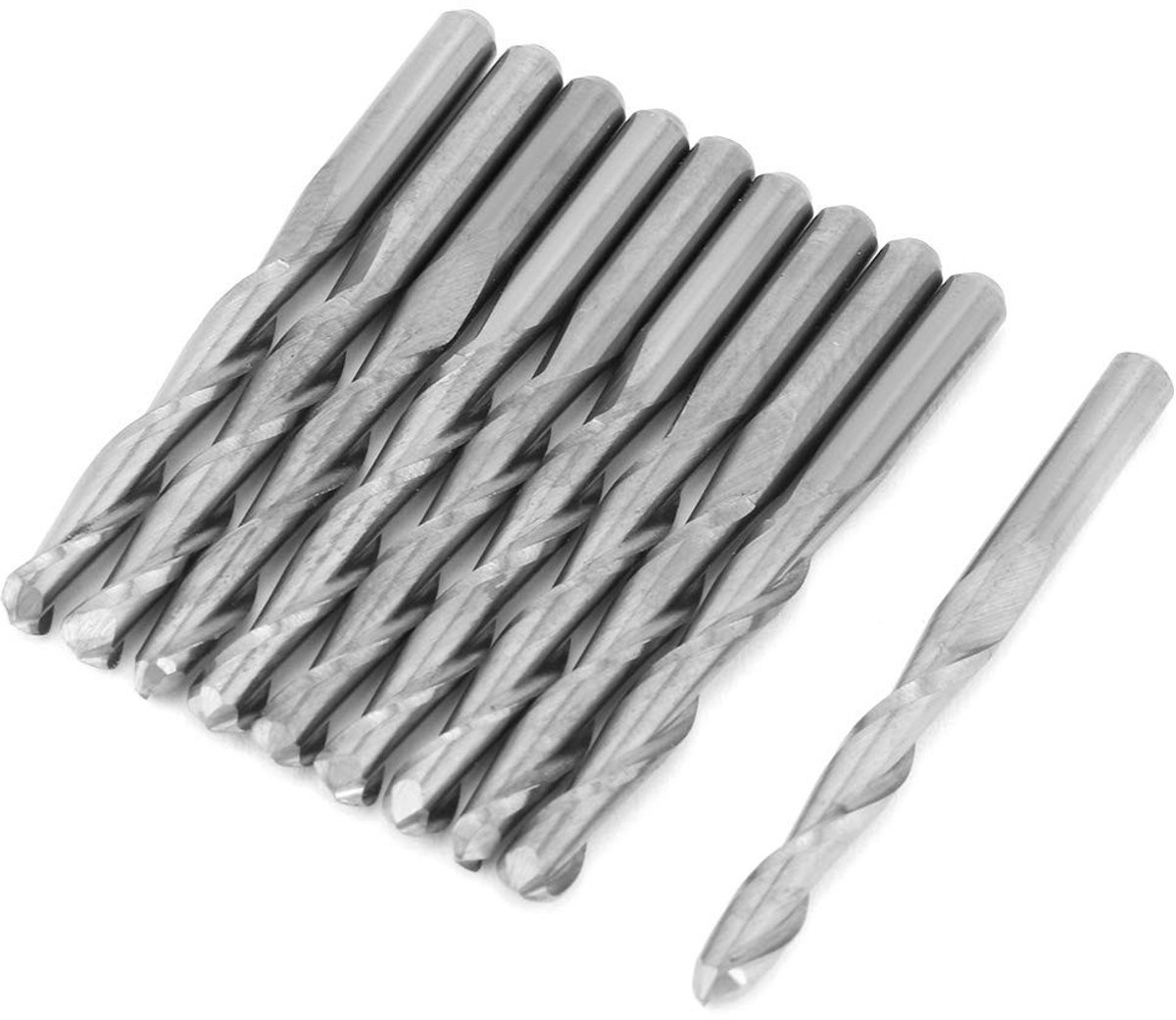 Schachtfreesset van 10 stuks met dubbele fluit, lange frees en 3,175 mm CNC-bits voor metaalbewerking en precisiefrezen