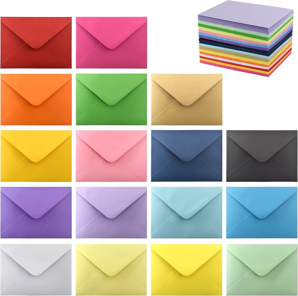 Set van 170 A6 Zelfklevende Kleurrijke Enveloppen voor Uitnodigingen en Groetekaarten, V Flap, Geschikt voor Trouwen en Foto's in 17 Assortiment Kleuren