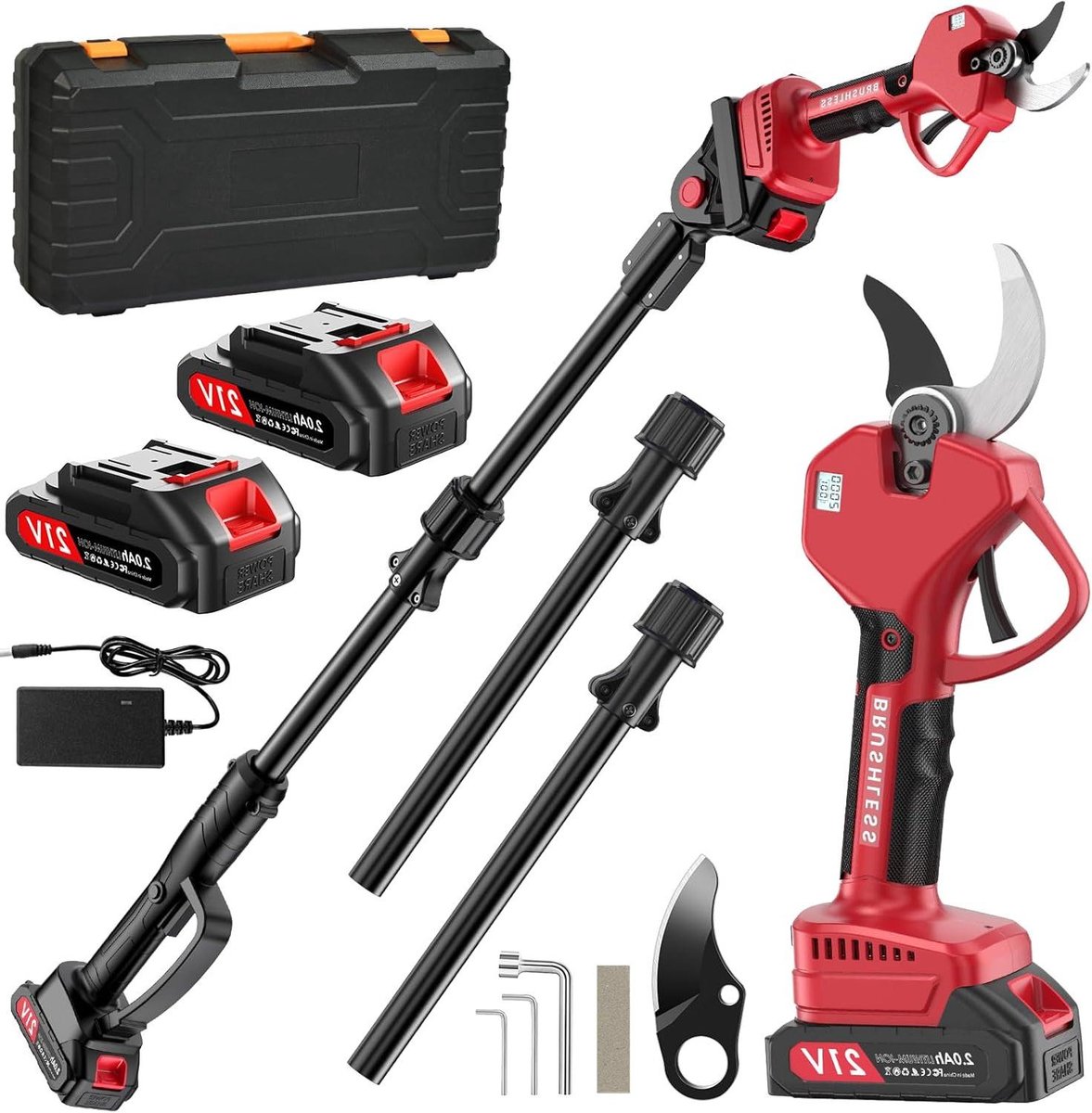 Elektrische Snoeischaar - Snoeischaar met Steel - Takken Snoeien - Instelbare Snijbreedte - Tot 50 mm - Zwart