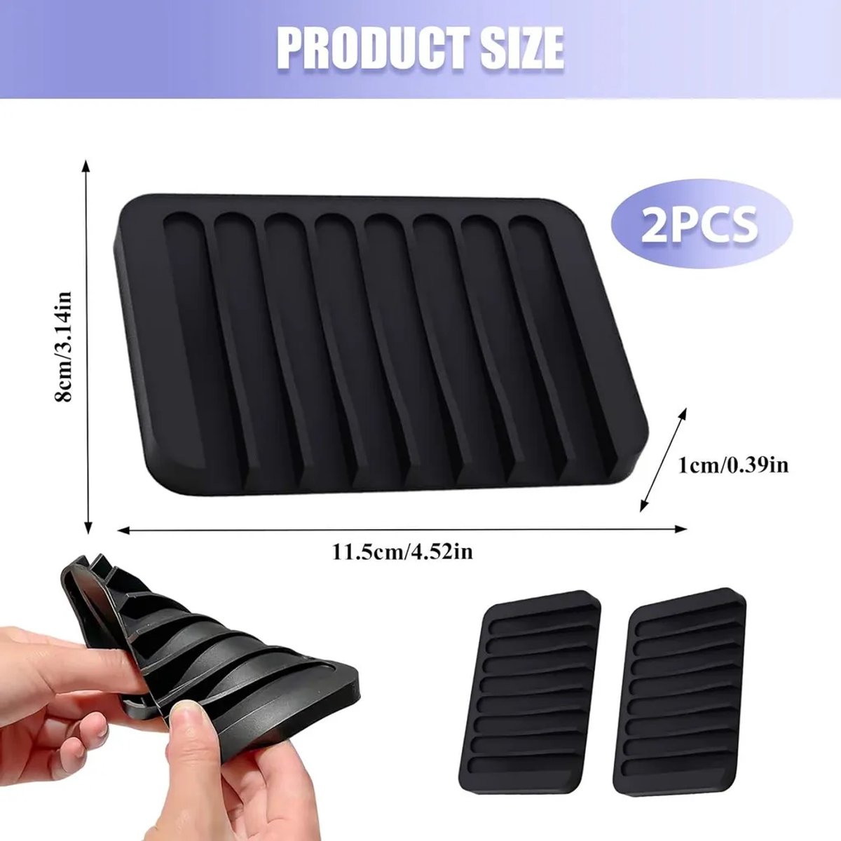 Een set van 2 schuine siliconen zeepbakjes – Geschikt voor ingebouwde afvoergaatjes, antislip, Geschikt voor douche/keuken/bad (zwart)