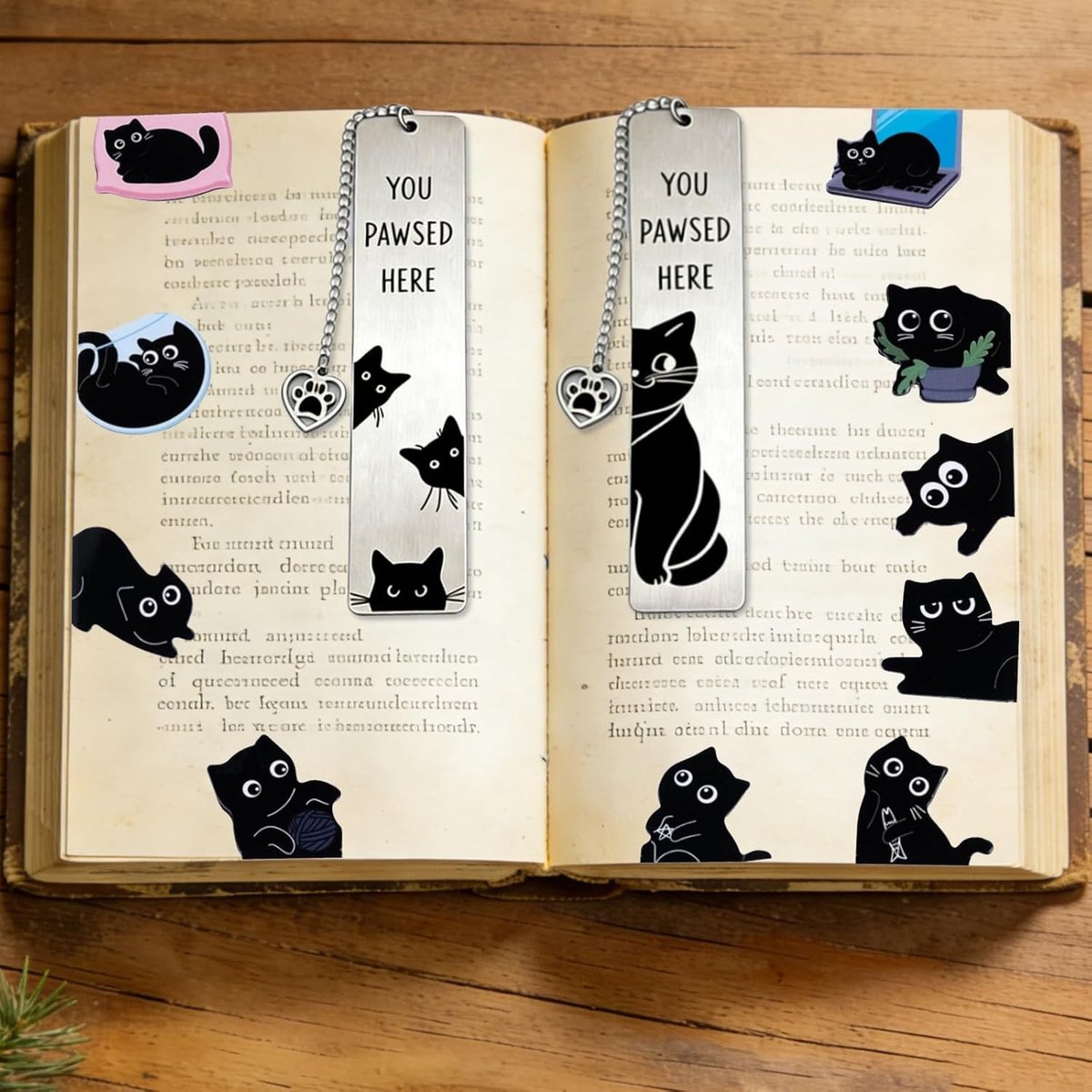 Set van 12 metalen boekenleggers, magnetische kattenboekenleggers voor boekenliefhebbers, cadeau-ideeën voor kattenliefhebbers, praktisch leesaccessoire