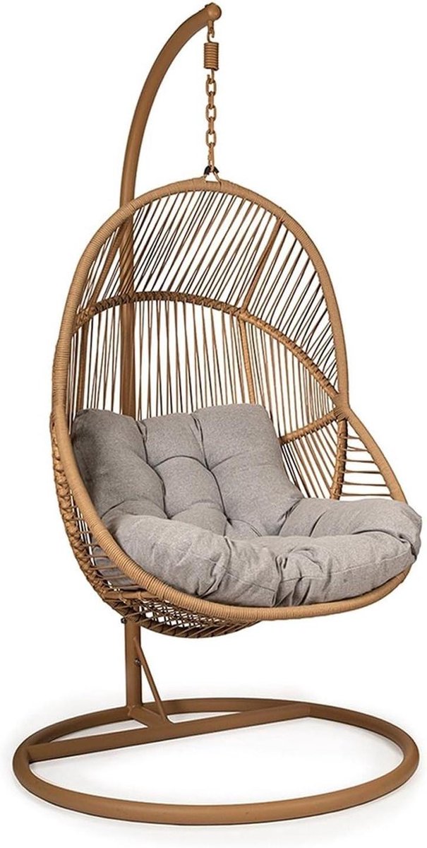Luxe Hangstoel - Schommelstoel Buiten - Ontspannen Binnen - Handgeweven Wicker - 87x70x121 cm - Bruin Grijs