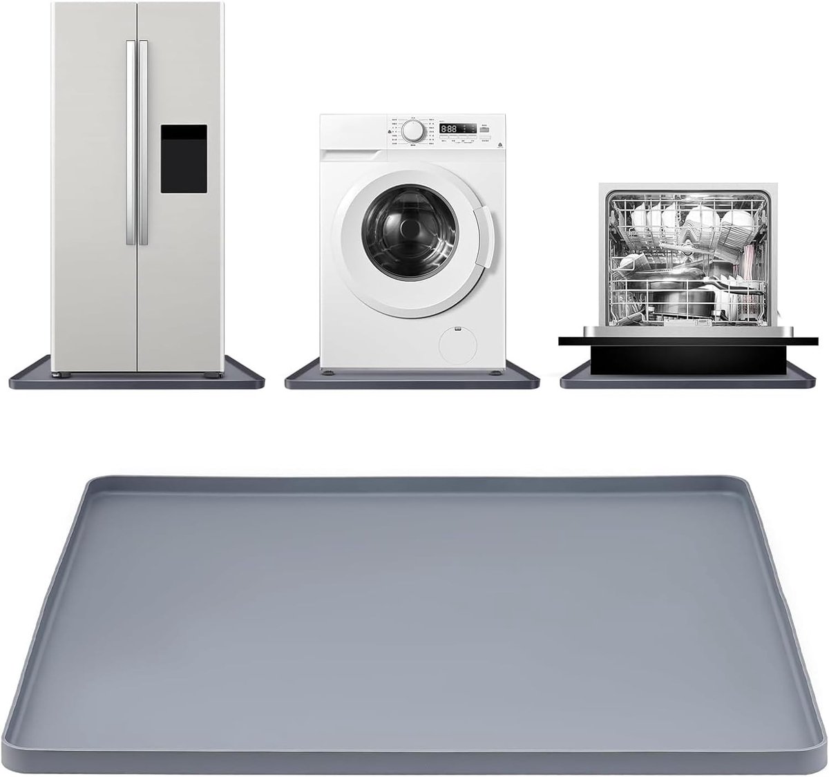 Beschermmat van siliconen voor wasmachine en koelkast, 60 x 60 cm, waterdichte anti-trillingsmat voor stabiliteit en bescherming tegen schade