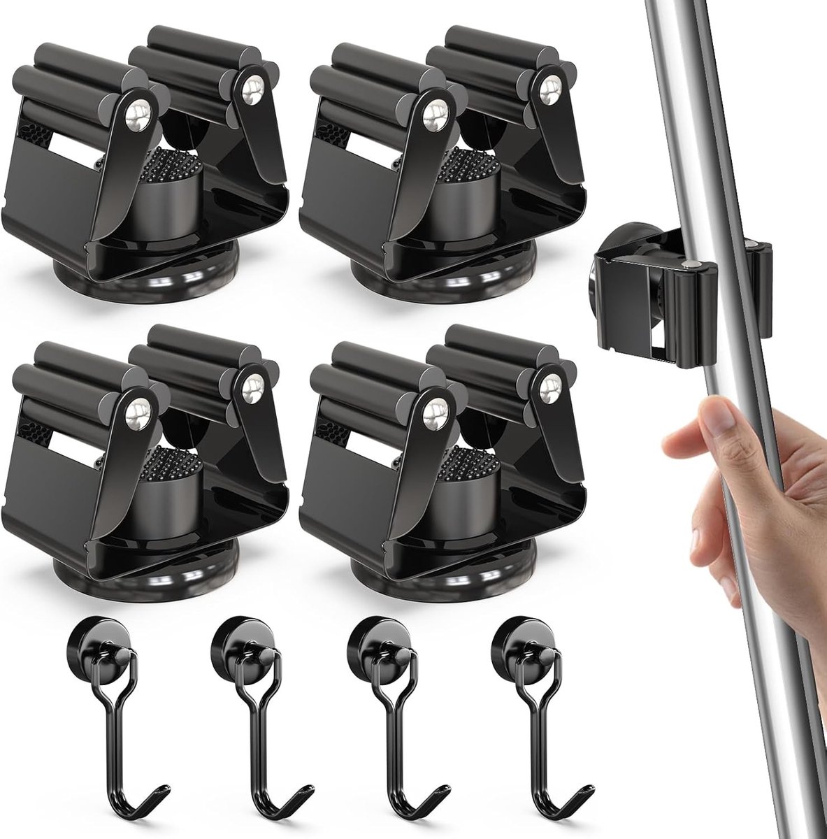 Sterke Magnetische Bezemhouder met 8 Stukken, Muurbevestiging Zonder Boren, Roestvrijstalen Bezemgripper voor Garage, Tuin en Keukenopslag