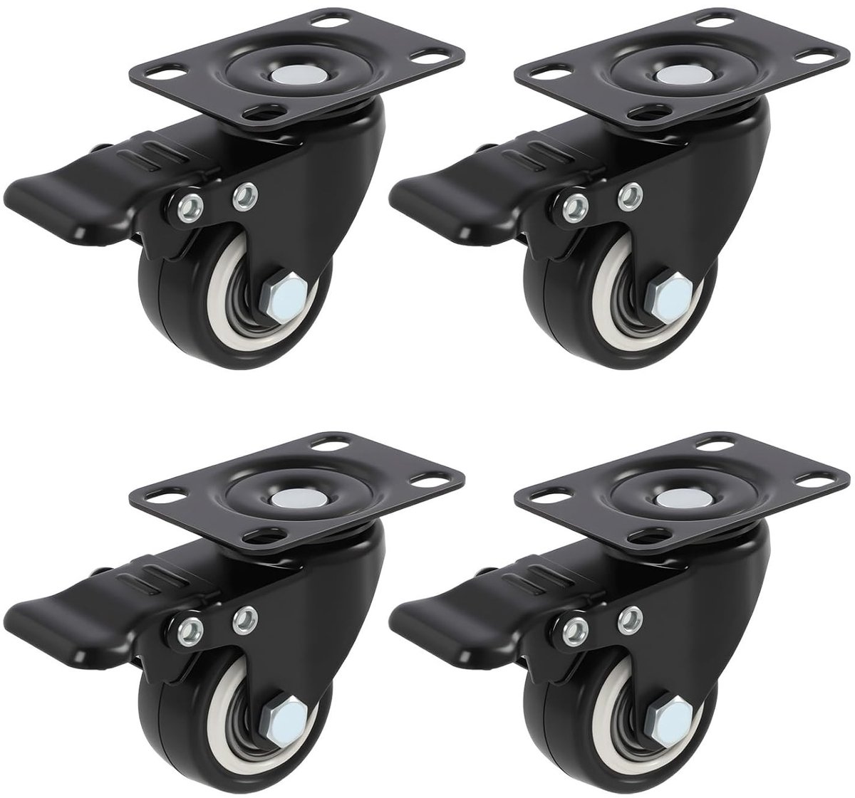 Zware Dubbele Rem Casters voor Meubels - 40mm Rubber Wielen voor Zware Lasten tot 135kg, Stil en Duurzaam voor Tafels en Stoelen