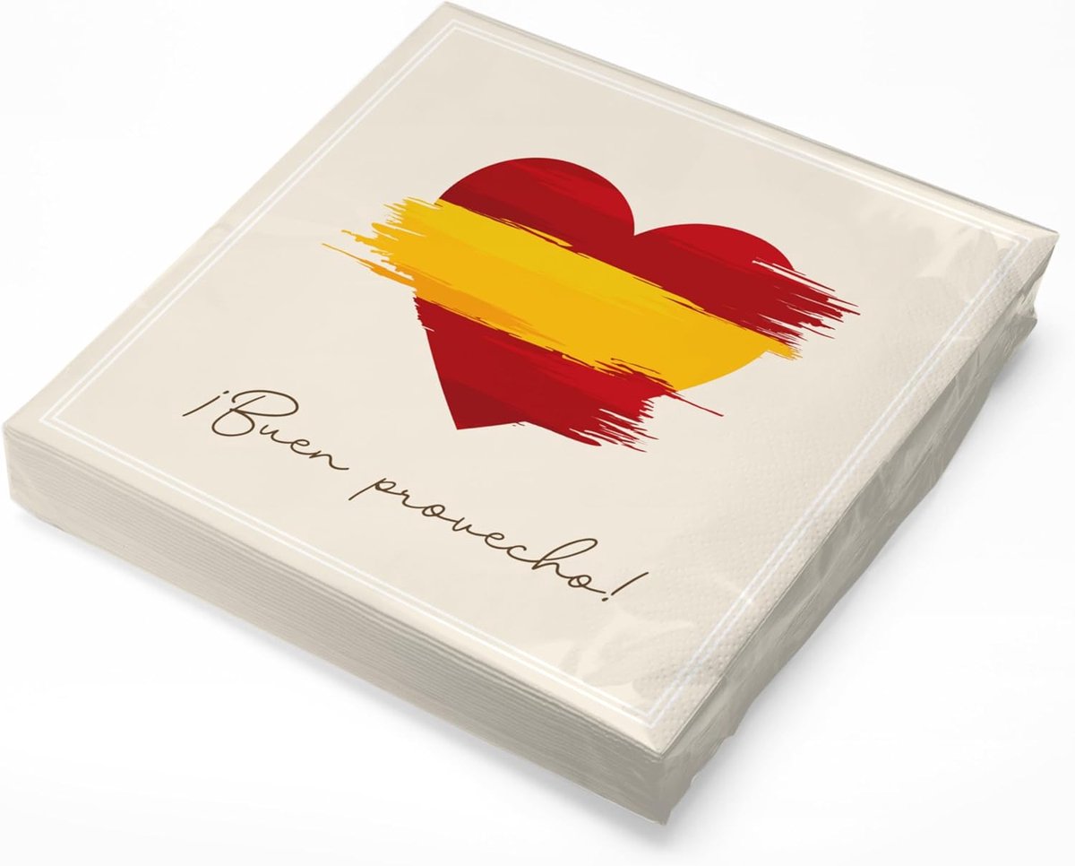 Papieren servetten 30x30 cm - 3-laags - Spaanse vlag hart - Perfect voor feesten - ShopVlot