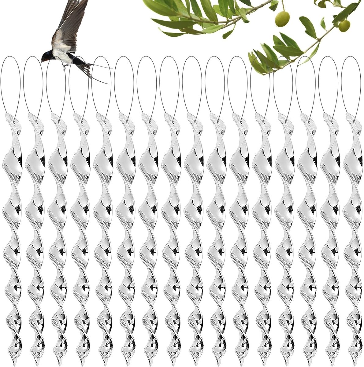 Set van 16 Vogelafschrikkers, Reflecterende Windspiralen voor Balkon en Tuin, Effectieve Scarecrow voor Bescherming tegen Kauwen en Merels