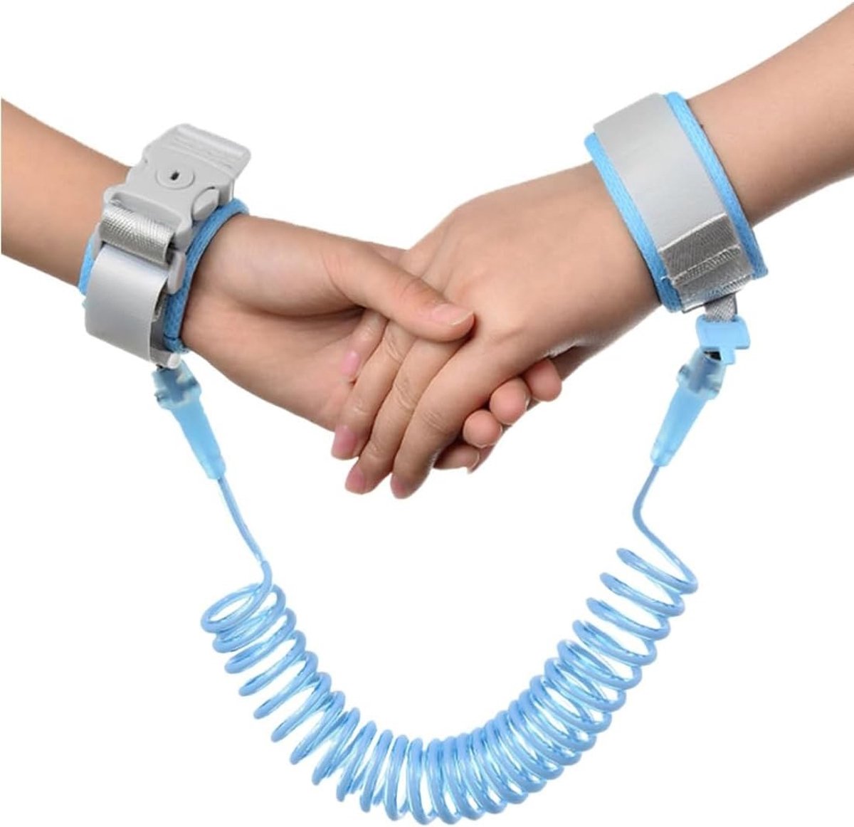 Veilige Anti-Verlies Polsband voor Kinderen 1.5m - Elastische Kindveiligheidsband met 360° Rotatie voor Wandelen en Reizen, Grijs Blauw
