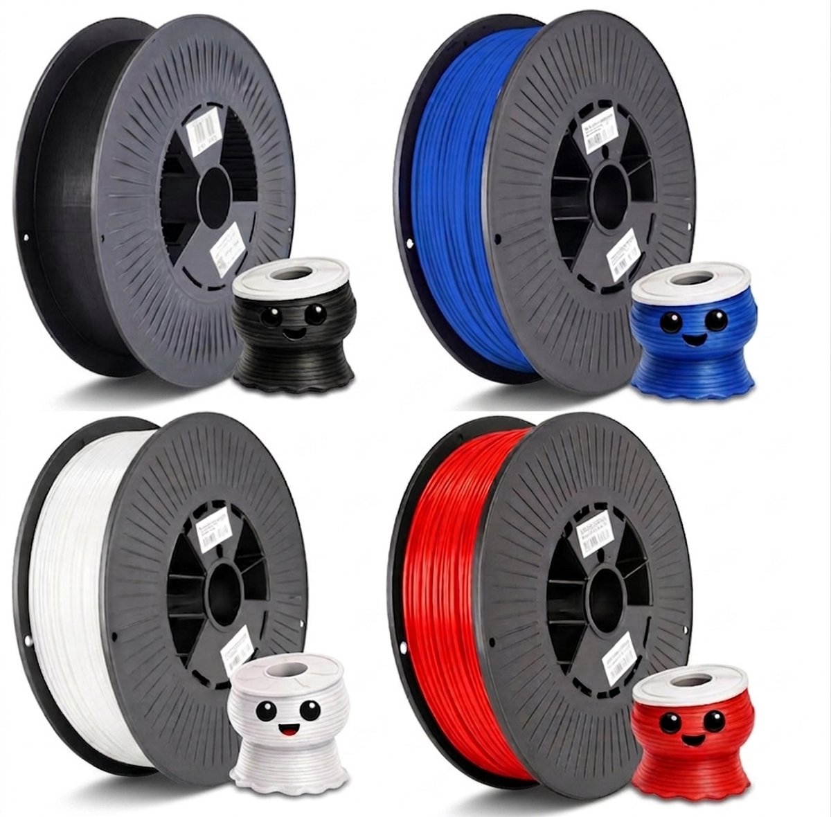 3Dvoordeel.nl PLA+ 4KG Voordeelpakket 3D Printer Filament 1.75 mm - Zwart, Wit, Rood, Blauw - 4 kg - Hoge Kwaliteit en Duurzaam - Compatibel met Creality, Bambu Lab, Esun en Meer - Perfect voor Prototypes, Modellen en Accessoires - Professioneel en Thuisgebruik 4KG PLA voordeelpakket mix