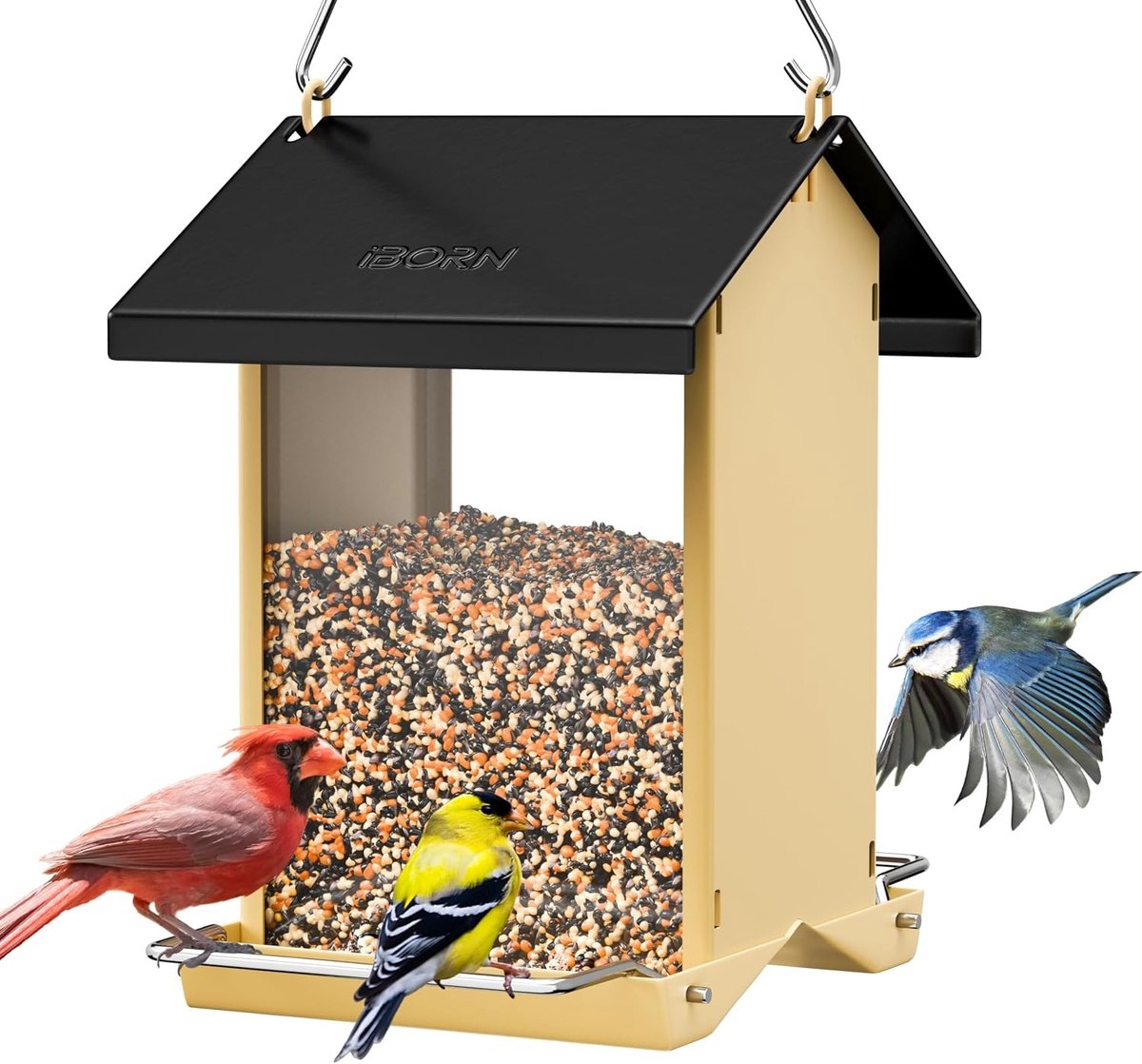 Buiten Vogelvoeders met Weerbestendig Metaaldak en 8 Afvoeropeningen, Eenvoudig Schoon te Maken en Te Vullen, Duurzaam en Chewproof Ontwerp