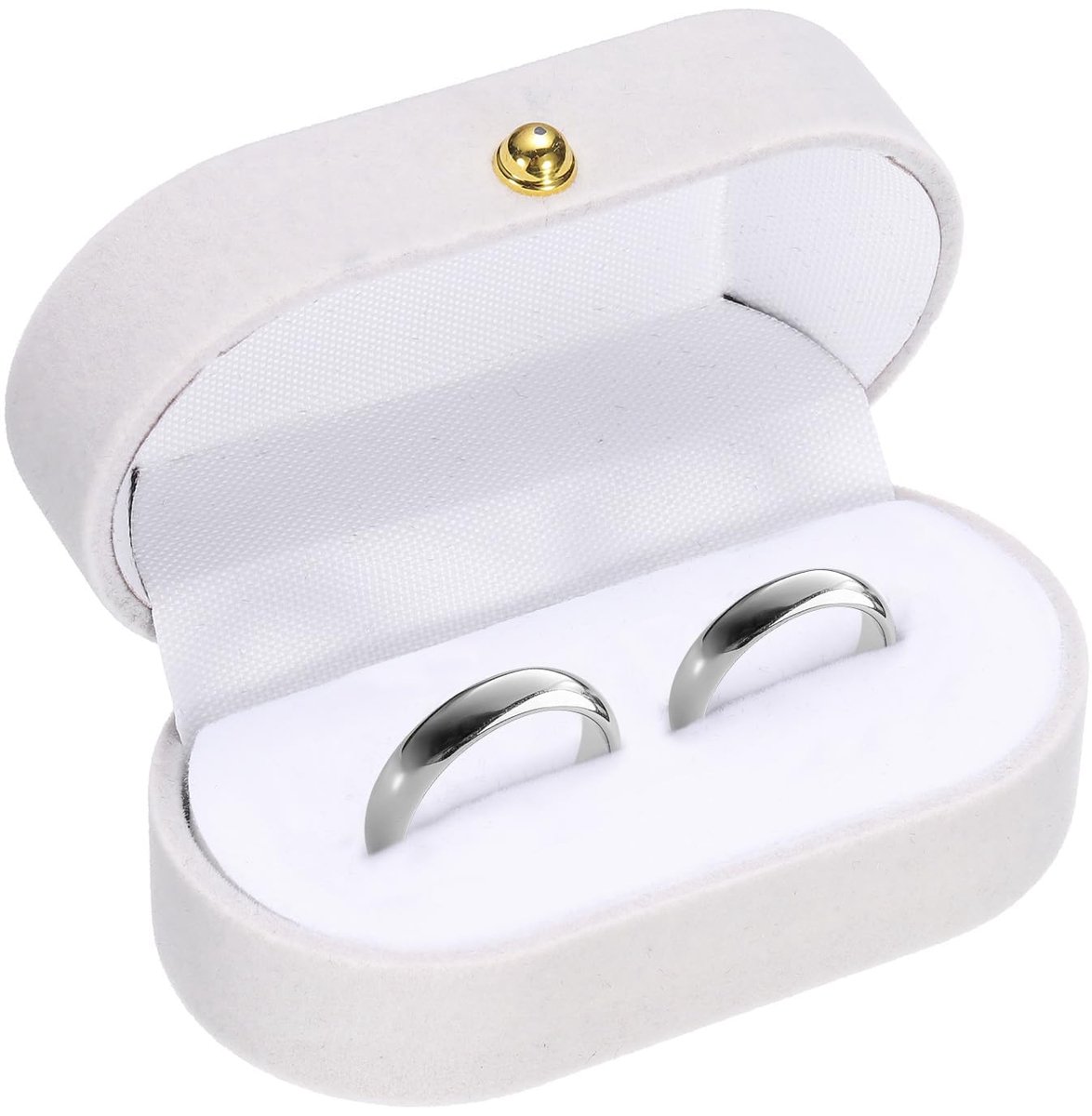 Ringdoosje fluwelen ovale 7,3 x 4 x 3 cm - elegante witte sieradendoos - dubbele sleuven - perfect voor aanzoek - ShopVlot