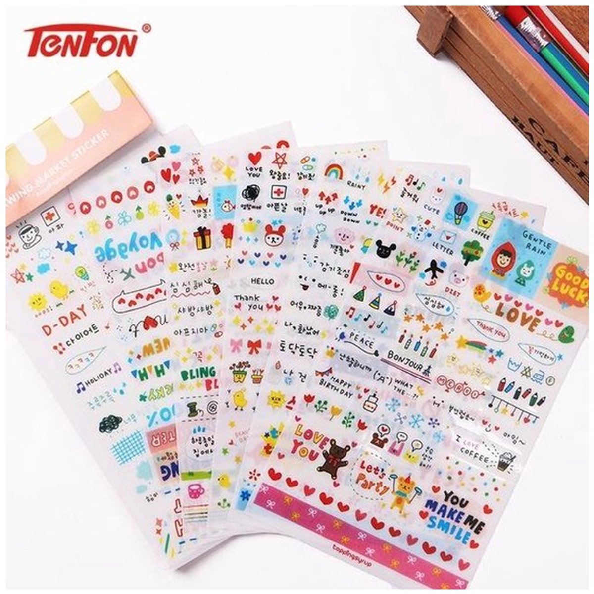 Kawaii Stickervellen – Koreaanse Teksten & Schattige Plaatjes
