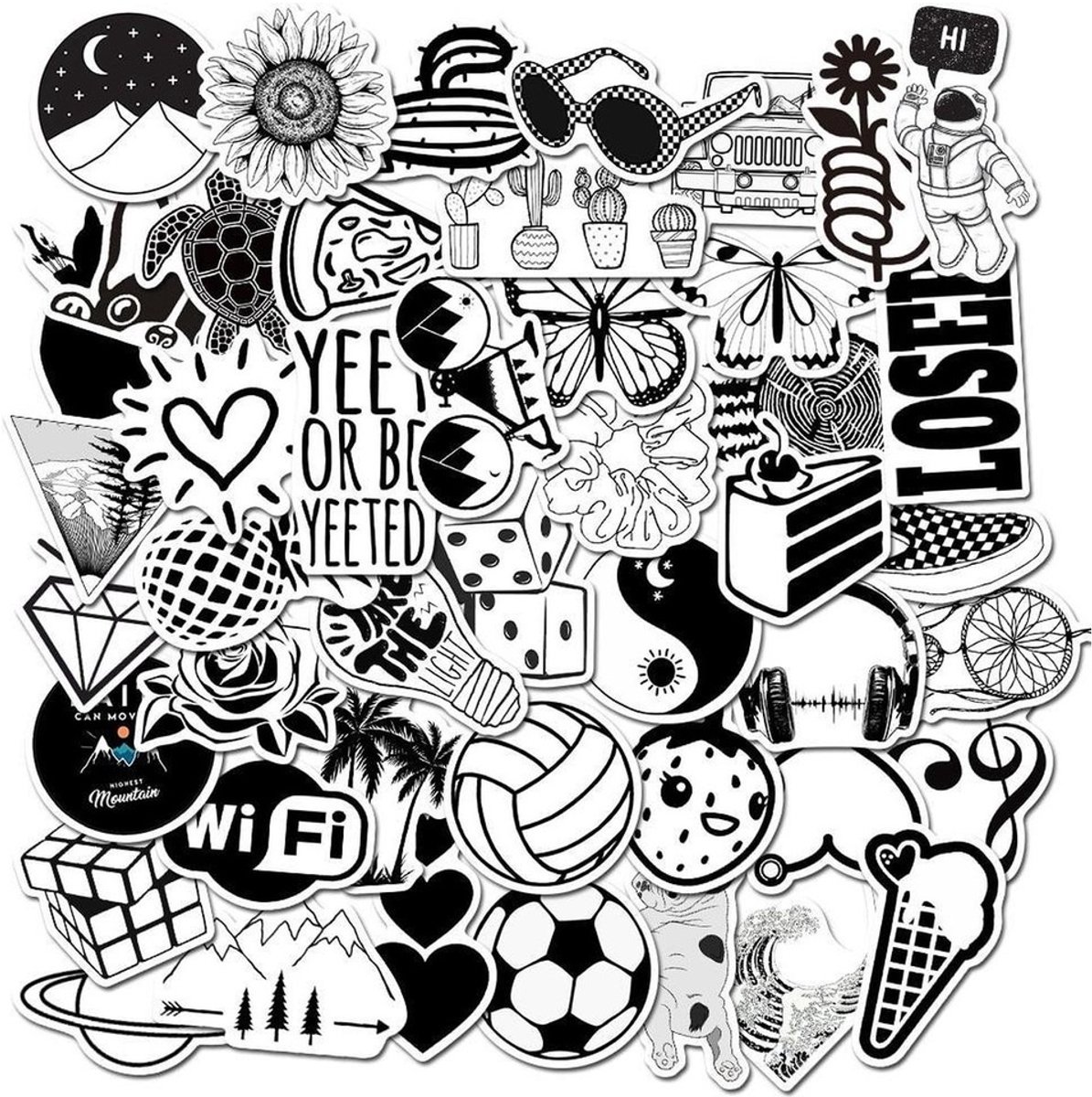 50 Zwart-Wit VSCO Stickers – Aesthetic Vinyl Stickermix
