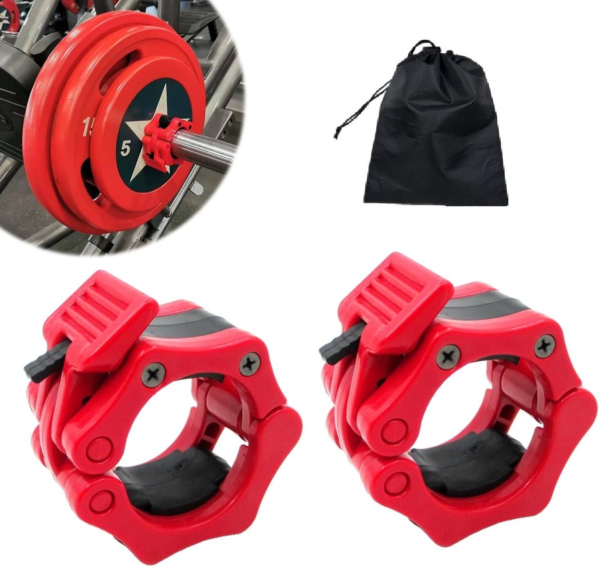 Olympische Barbell Klemmen voor Snelle Bevestiging, 2 Inch Lock Clamp voor Gewichtsschijven en Fitness Training, Ideaal voor Bodybuilding en Krachttraining - Rood
