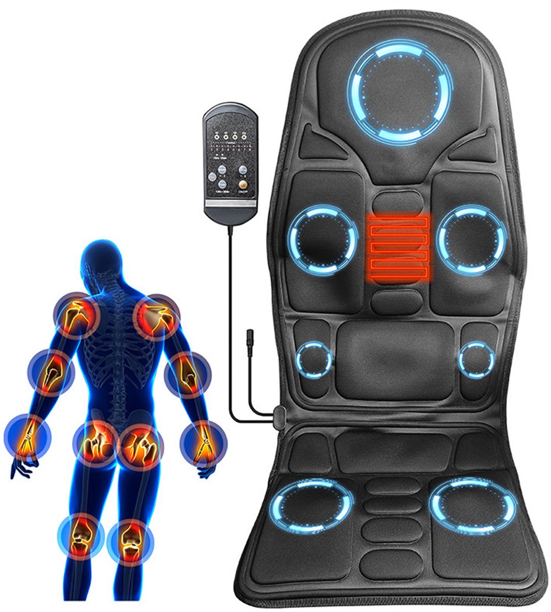 Massagekussen voor de rug - Massagekussen voor in de auto - Nekmassager voor thuis - Nek- en rugmassager - Massagekussen voor het hele lichaam - Met infraroodverwarming - Polyesterstof + spons - Zwart