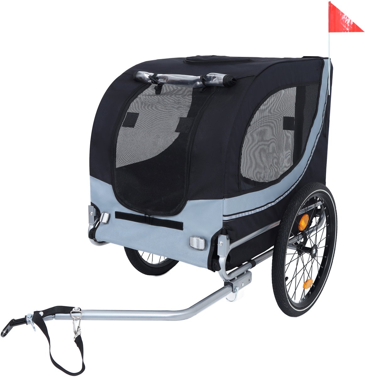 Hondenfietskar - Hondenaanhanger - Met veiligheidsdraaikoppeling - Met vliegennet - Met regenhoes - Tot 40 kg - Zwart