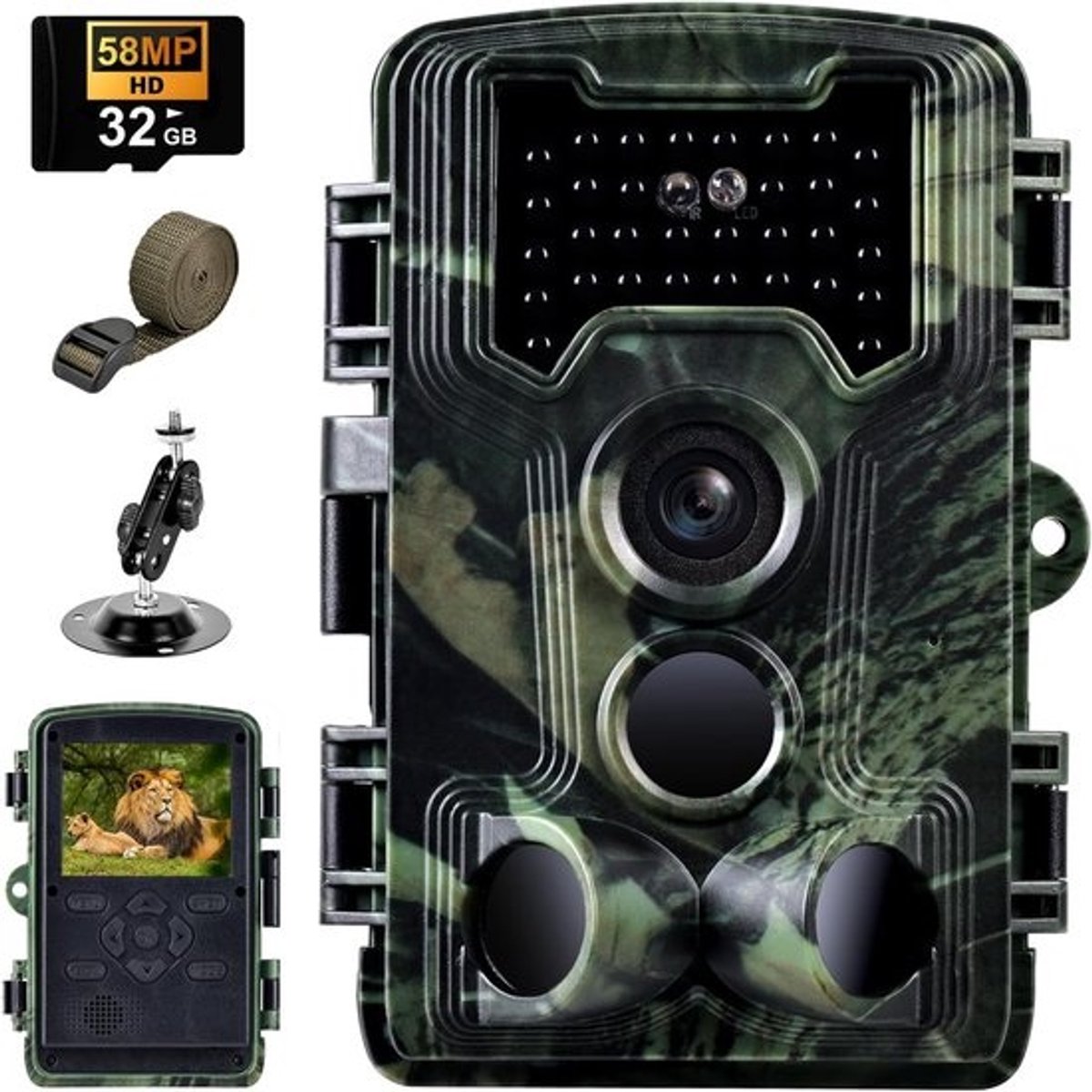 Wildlife Camera - Wildcamera Bewegingsmelder - Natuur Observeren - 2.7K Video Nachtzicht - 32GB Kaart - Groen