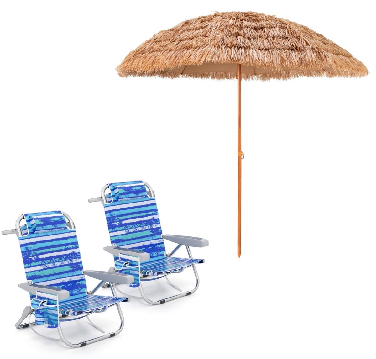 SureDeal® - Ligbed - Strandstoel - Verstelbare Rugleuning Standen - Marine blauw - Multicolor - Roze - 205x205x222 cm - Natuur