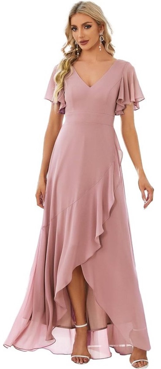 Elegante Galajurk voor Dames Lange Asymmetrische V-Hals Bloemjurk