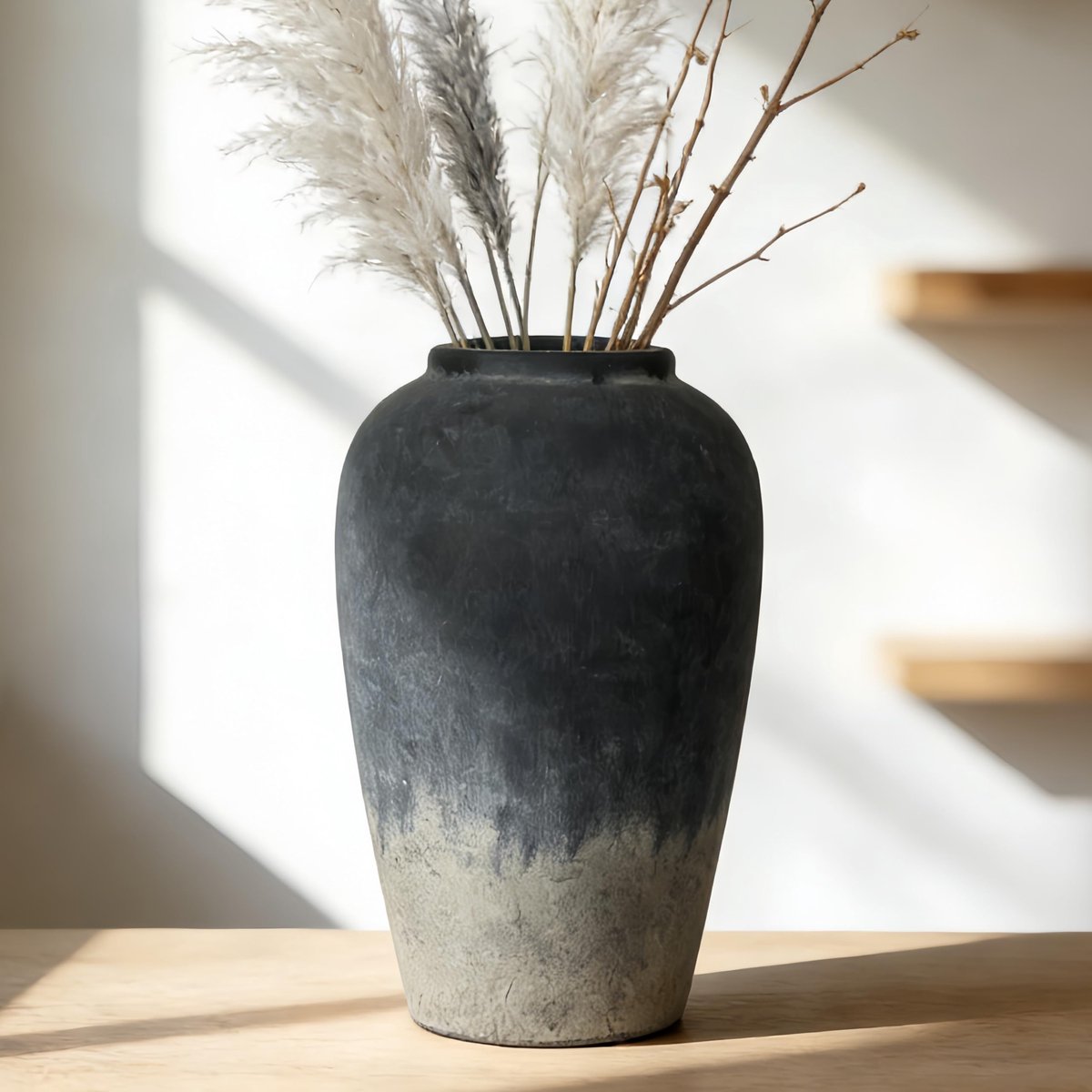 JIDOFUE Grote rustieke keramische vaas van 30,5 cm voor woondecoratie, zwart verloop, vintage decoratieve vaas voor - ShopVlot