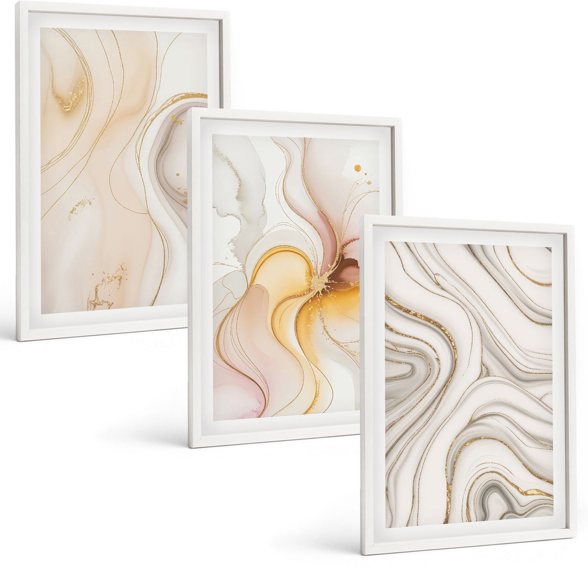 Wallfluent 3-Delige Schilderij Set - Abstracte Warme Patronen, Elegante Motieven - 40 x 60 - Muurdecoratie - Wanddecoratie - Hal
