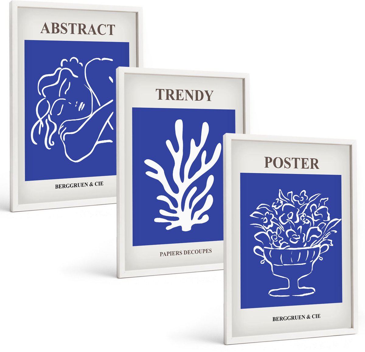 Wallfluent 3-Delige Schilderij Set - Stijlvolle Blauwe Posters Van Henri Matisse - 40 x 60 - Muurdecoratie - Decoratieve Schilderijen - Wohnzimmer - Wanddecoratie