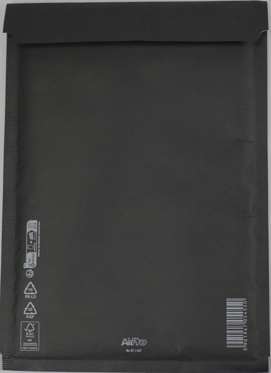 Luchtkussen enveloppen A4 - 17/G - 350 x 250 mm - 10 stuks - HK zelfklevend met plakstrip - Zwart - Netuno
