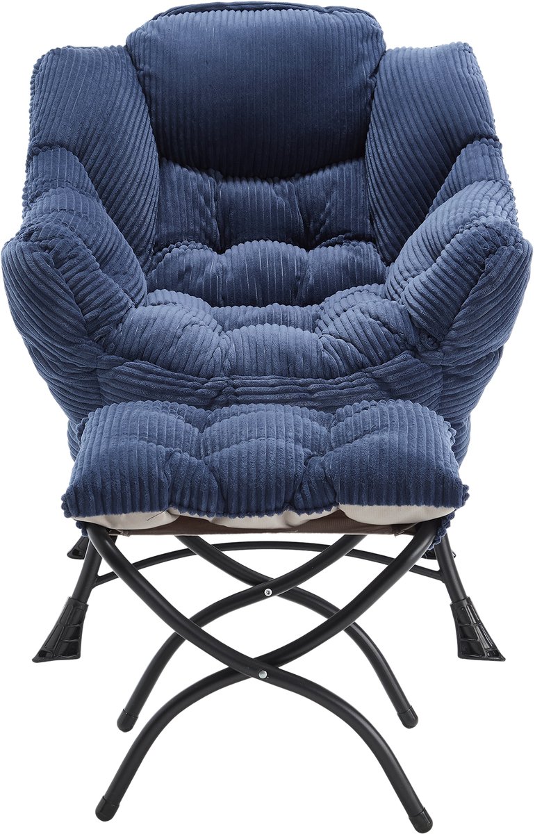 Ropilly Relaxstoel Met Voetenbank - Moderne Accentstoel - Ergonomische Rugleuning - Met Zijvak - Stalen Frame - Woonkamer En Slaapkamer - 27,52 Inch - Marineblauw