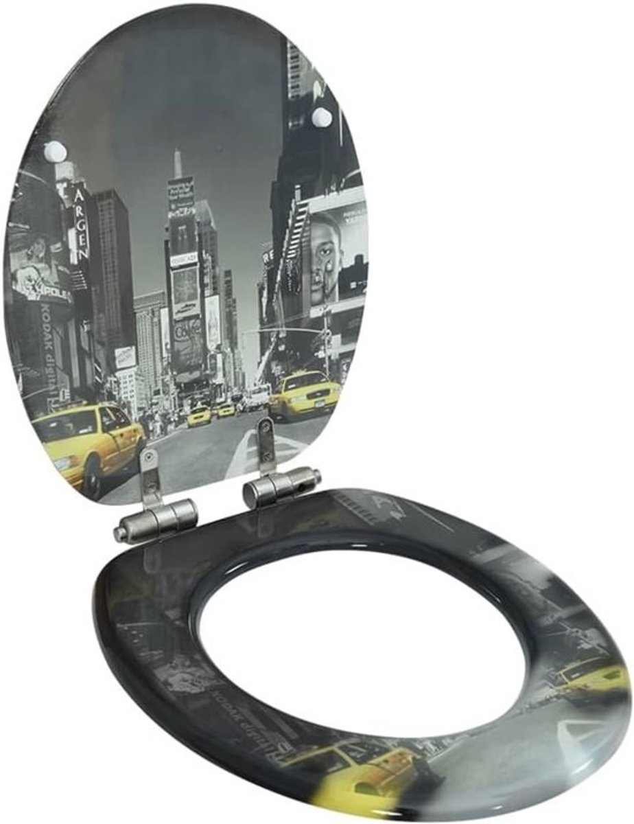 Toiletbril - WC Deksel - Badkamer Vernieuwen - Zachtsluitend Mechanisme - 45 x 36 cm - New York Print