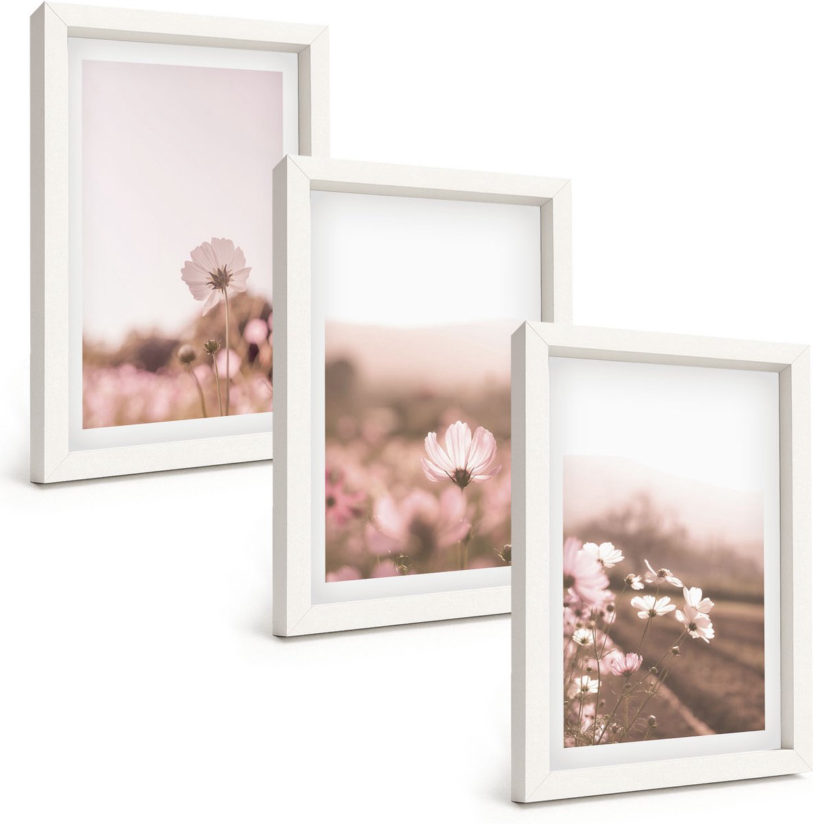 Wallfluent 3-Delige Schilderij Set - Wilde Bloemen In De Weiden In Een Romantisch Zomerlandschap - 20 x 30 - Muurdecoratie - Wanddecoratie - Hal - Decoratieve Schilderijen