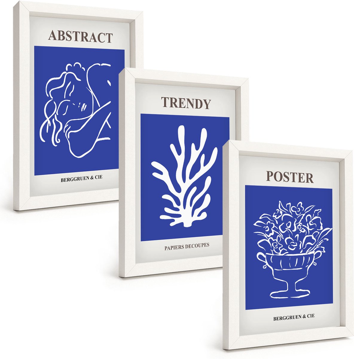 Wallfluent 3-Delige Schilderij Set - Stijlvolle Blauwe Posters Van Henri Matisse - 20 x 30 - Stijlvolle Muurdecoratie - Kantoor - Wanddecoratie