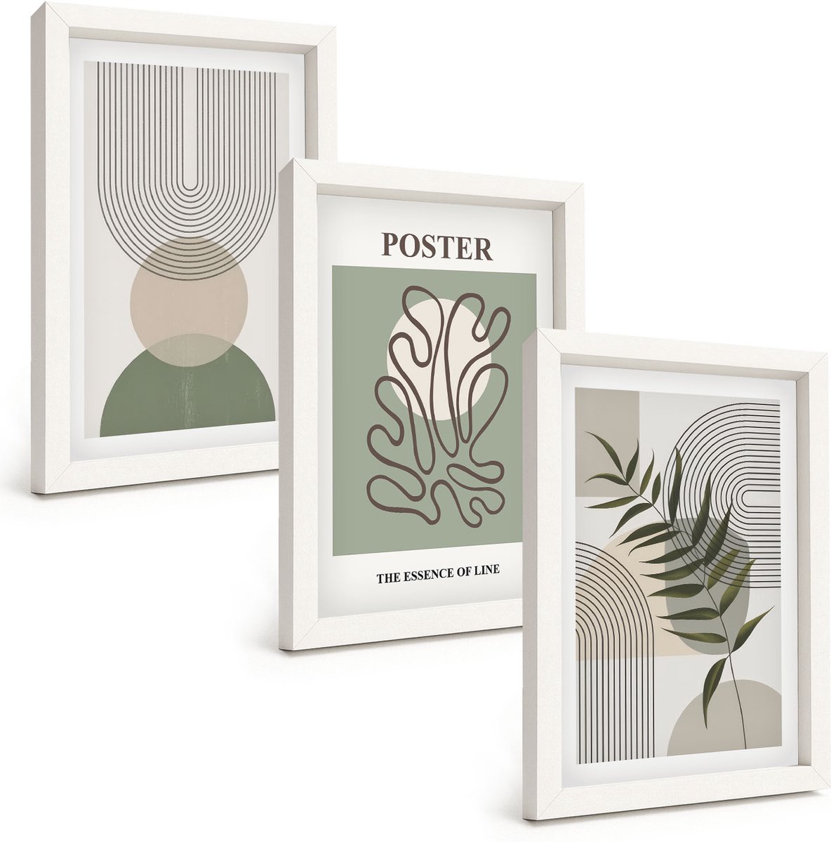 Wallfluent 3-Delige Schilderij Set - Geometrische Abstracte Botanische Patronen Poster - 20 x 30 - Muurdecoratie - Decoratieve Schilderijen - Wohnzimmer - Moderne Wanddecoratie