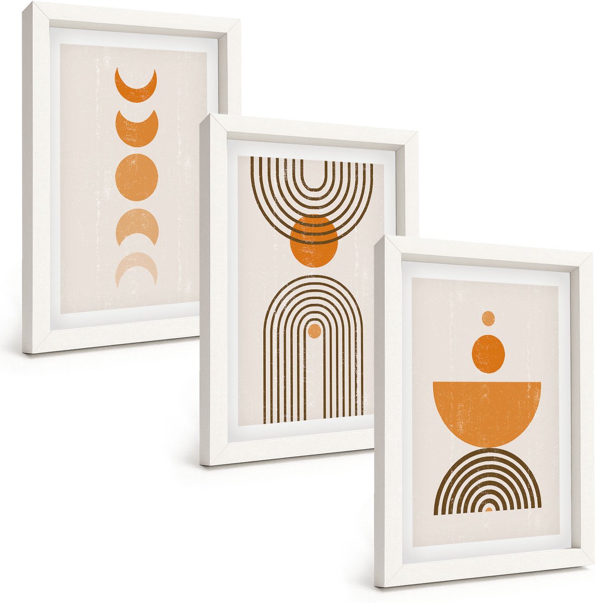 Wallfluent 3-Delige Schilderij Set - Boho Minimalistisch Decoratief Ontwerp - 20 x 30 - Muurdecoratie - Schilderijen Set - Woonkamer - Moderne Wanddecoratie