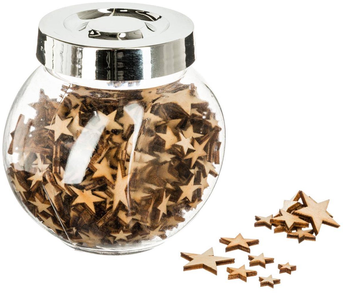 Pot met decoratieve accessoires: ster of sneeuwvlok, van hout