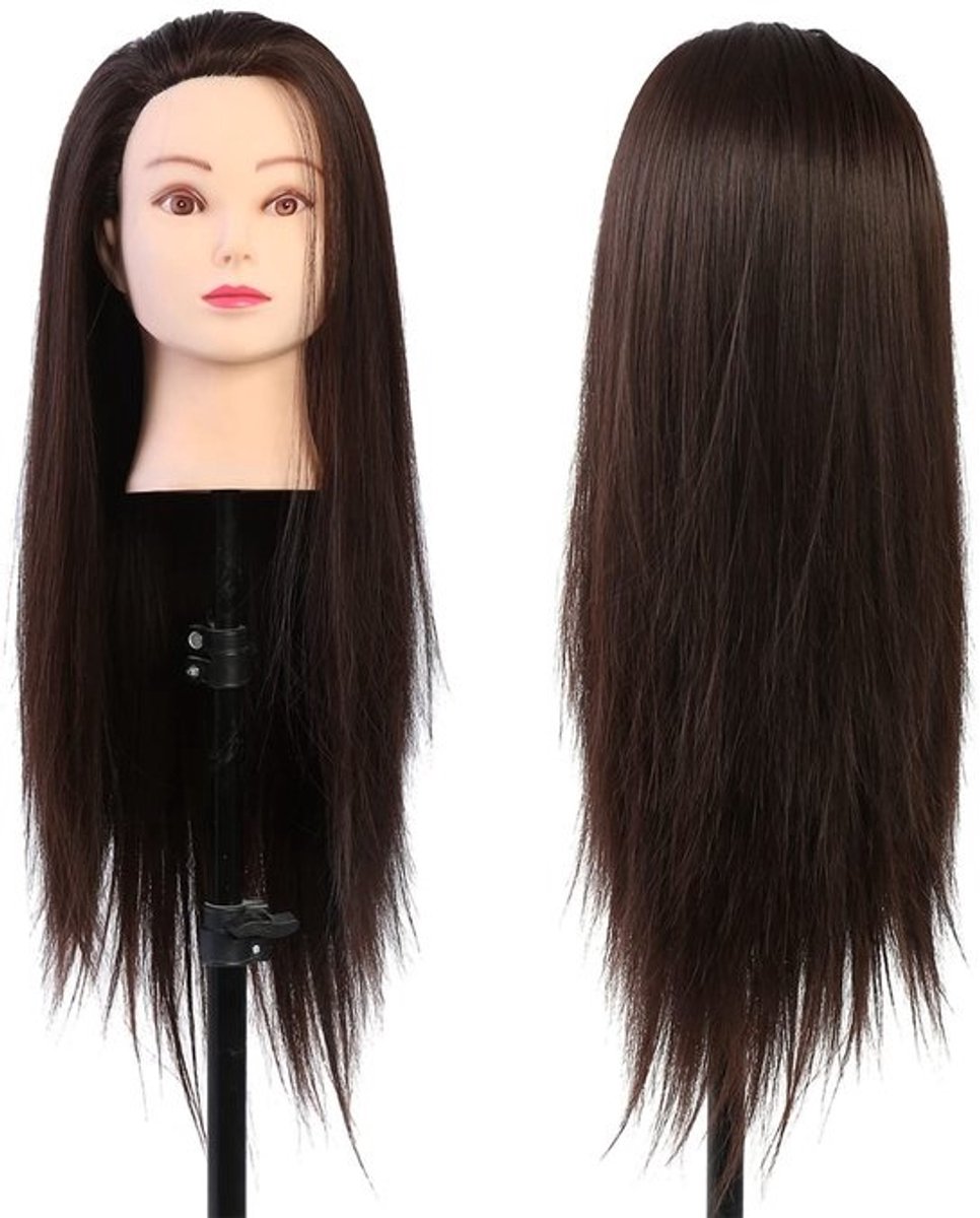 Dailygoods- Make-up Mannequin Hoofd - Hittebestendig Vezelhaar - Oefen Snijden/Vlechten - Geschikt voor Schoonheidsspecialisten - Hoogte 26 cm - Haarlengte 60 cm - Haarmodel