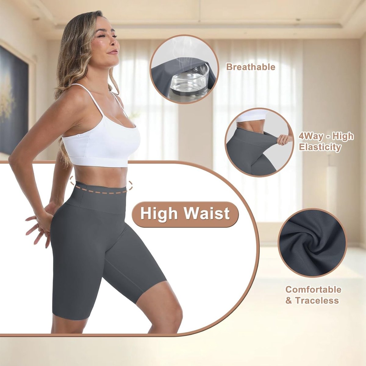 Dames Fitness Shorts met Hoge Taille voor Yoga, Hardlopen en Fietsen - Zachte Tummy Control en Anti-Scrub Ontwerp