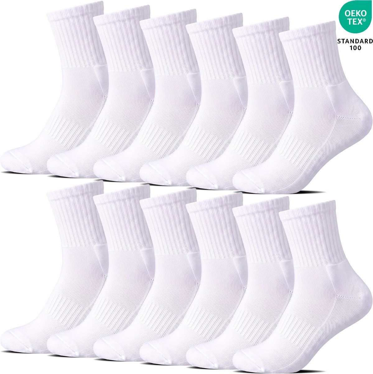 BENYSON® 12 Paar Middelhoge Quarter Sokken met Badstof Zool - Sportsokken - Wandelsokken - Casual - Katoen - Wit - Maat 35-38 - Heren Dames Unisex -Hardloopsokken B-8152