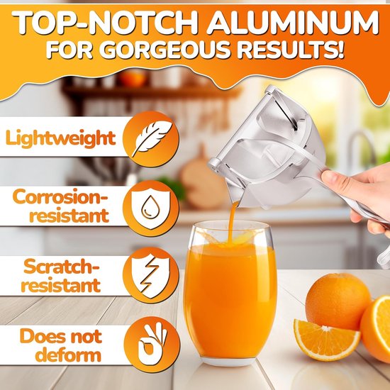 1 stuk - handmatige citruspers - citrus sap pers - citroenpers - sinaasappelpers - aluminium legering - afneembaar - 21 x 13 x 9 cm - voor citroen, sinaasappel, limoen, fruit, keuken - zilver — afbeelding 3