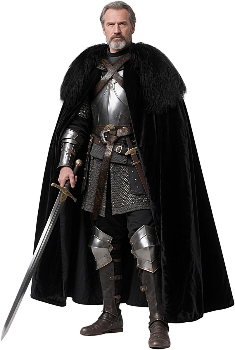 Viking Bontcape voor Mannen, Middeleeuws Kostuum voor Halloween en Theatrale Evenementen in Zwart