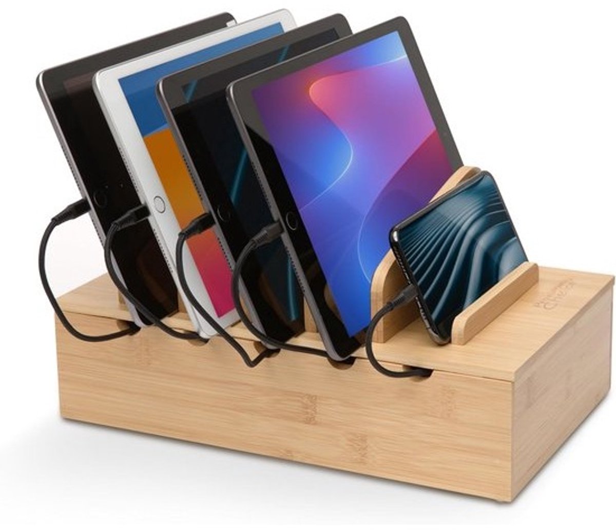 Bamboo Oplaadstation voor Telefoon en Horloge - Universele USB Organizer