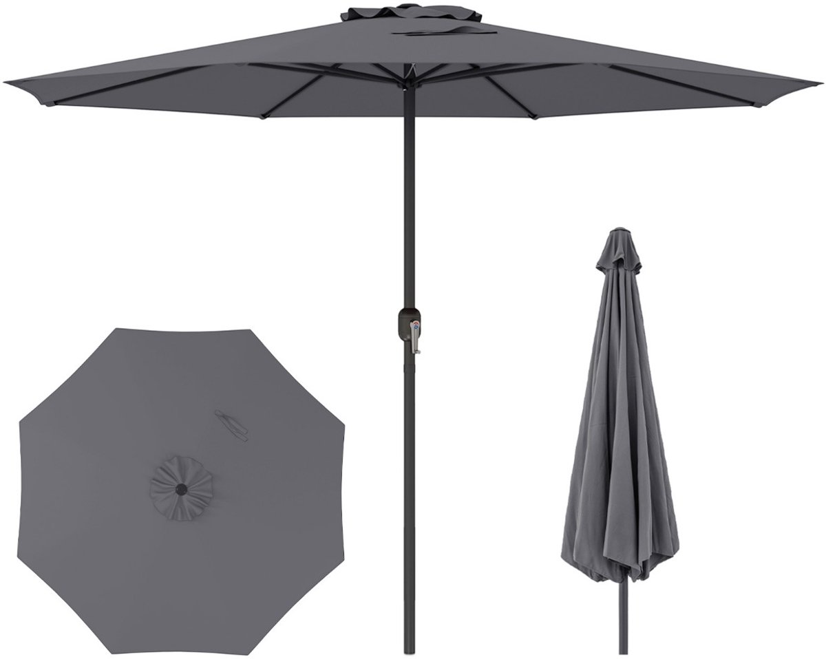 SureDeal® - Parasol - Terrasparasol - Stabiele Ribben Grote - Zonbestendig Doek Marktscherm - Tuin Zwembad - 360x250 cm - Grijs